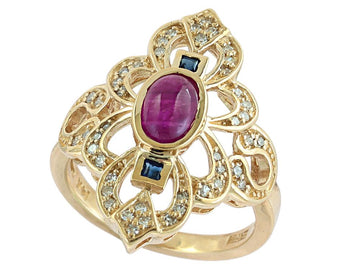 EFFY 14K YELLOW GOLD DIAMOND,NATURAL RUBY,NATURAL SAPPHIRE RING