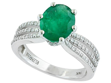 EFFY 14K WHITE GOLD DIAMOND,NATURAL EMERALD RING