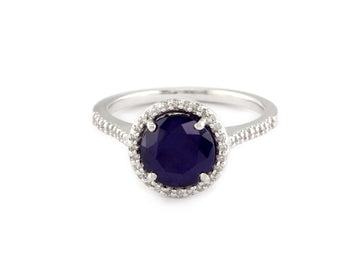 EFFY 14K WHITE GOLD DIAMOND,NATURAL SAPPHIRE RING