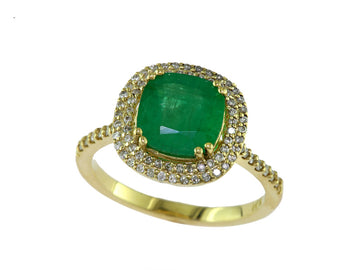 EFFY 14K YELLOW GOLD DIAMOND,NATURAL EMERALD RING