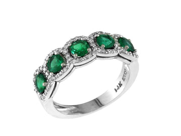 EFFY 14K WHITE GOLD DIAMOND,NATURAL EMERALD RING