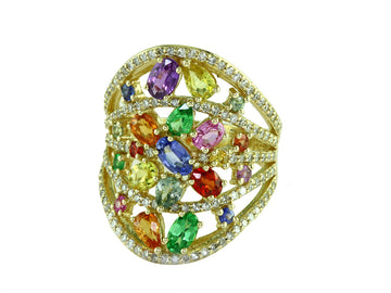 EFFY 14K YELLOW GOLD DIAMOND,NATURAL CEYLON SAPPHIRE,GREEN SAPPHIRE,RED SAPPHIRE,ORANGE SAPPHIRE,PINK SAPPHIRE,PURPLE SAPPHIRE,TSAVORITE,YELLOW SAPPHIRE RING