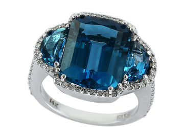 EFFY 14K WHITE GOLD DIAMOND,LONDON BLUE TOPAZ RING