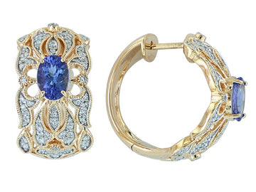 EFFY 14K YELLOW GOLD DIAMOND,TANZANITE EARRINGS