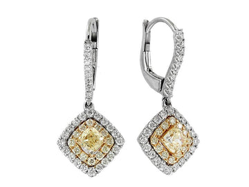 EFFY 18K WHITE and YELLOW GOLD DIAMOND,NATURAL YELLOW DIAMOND, EARRINGS (WITH  0.66  CENTER SIZE) CENTER SIZE: 0.66