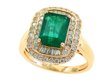 EFFY 14K YELLOW GOLD DIAMOND,NATURAL EMERALD RING