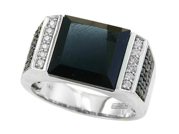 EFFY 14K WHITE GOLD DIAMOND,BLACK DIAMOND,,BLACK AGATE RING