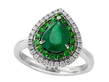 EFFY 14K WHITE GOLD DIAMOND,NATURAL EMERALD,TSAVORITE RING