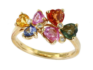 EFFY 14K YELLOW GOLD DIAMOND,NATURAL CEYLON SAPPHIRE,GREEN SAPPHIRE,ORANGE SAPPHIRE,PINK SAPPHIRE,YELLOW SAPPHIRE RING