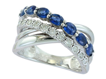 EFFY 925 SILVER DIAMOND,NATURAL SAPPHIRE RING