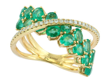 EFFY 18K YELLOW GOLD DIAMOND,NATURAL EMERALD RING