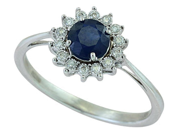 EFFY 14K WHITE GOLD DIAMOND,NATURAL SAPPHIRE RING