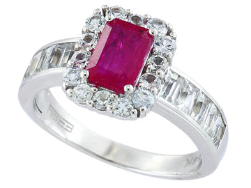 EFFY 14K WHITE GOLD NATURAL RUBY,WHITE SAPPHIRE RING