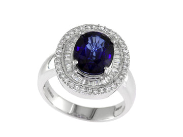 EFFY 14K WHITE GOLD DIAMOND,NATURAL SAPPHIRE RING