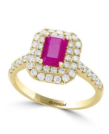 EFFY 14K YELLOW GOLD DIAMOND,NATURAL RUBY RING