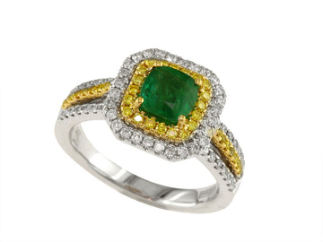 EFFY 14K WHT/YEL/PNK DIAMOND,NATURAL YELLOW DIAMOND,NATURAL EMERALD RING