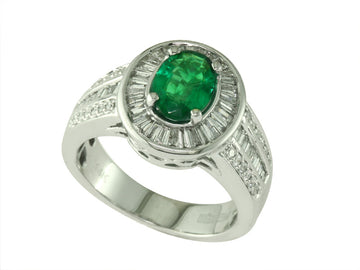 EFFY 14K WHITE GOLD DIAMOND,NATURAL EMERALD RING