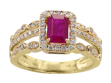 EFFY 14K YELLOW GOLD DIAMOND,NATURAL RUBY RING