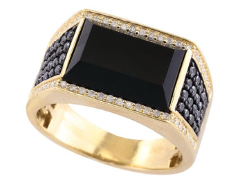 EFFY 14K YELLOW GOLD DIAMOND,BLACK DIAMOND,,ONYX RING