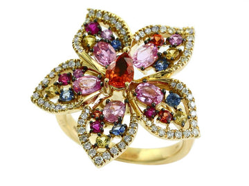 EFFY 14K YELLOW GOLD DIAMOND,ORANGE SAPPHIRE,PINK SAPPHIRE,NATURAL RUBY,NATURAL SAPPHIRE,YELLOW SAPPHIRE RING