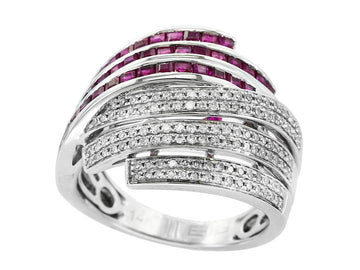 EFFY 14K WHITE GOLD DIAMOND,NATURAL RUBY RING