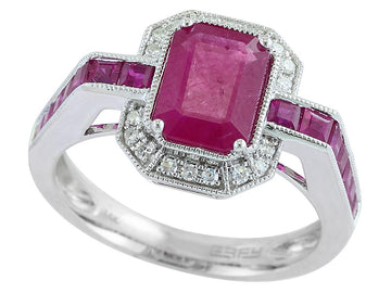 EFFY 14K WHITE GOLD DIAMOND,NATURAL RUBY RING