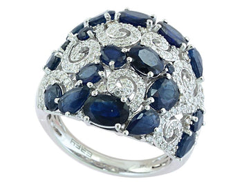 EFFY 14K WHITE GOLD DIAMOND,NATURAL SAPPHIRE RING