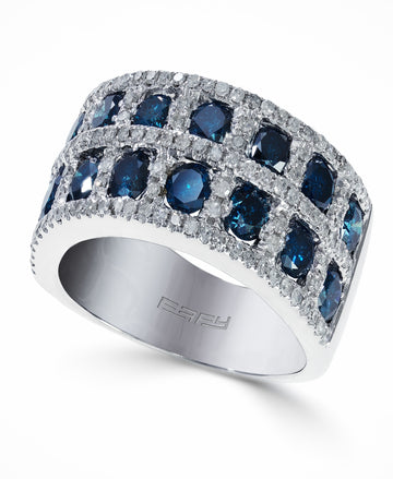 Effy 14K White Gold Diamond,Blue Diamond, Ring