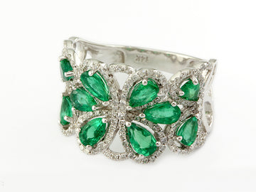 EFFY 14K WHITE GOLD DIAMOND,NATURAL EMERALD RING