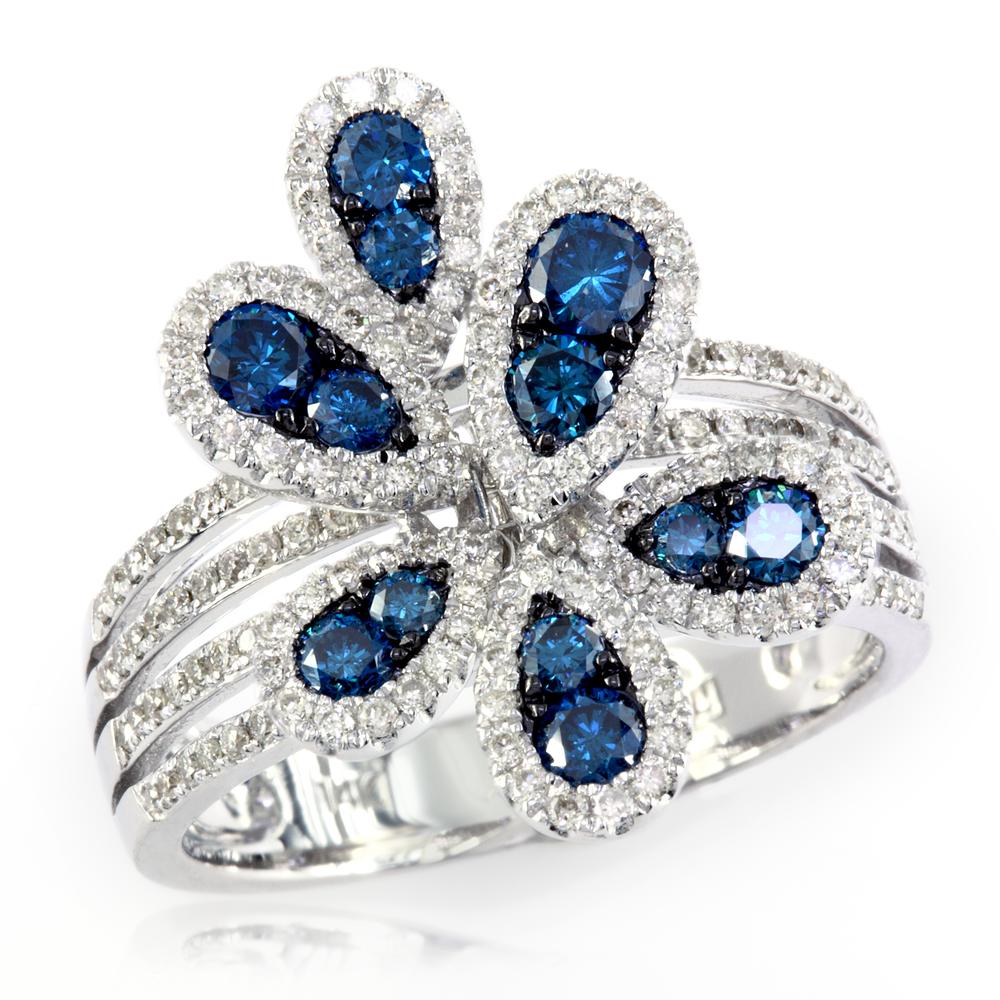 EFFY 14K WHITE GOLD DIAMOND,BLUE DIAMOND, RING