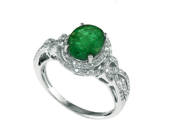 EFFY 14K WHITE GOLD DIAMOND,NATURAL EMERALD RING