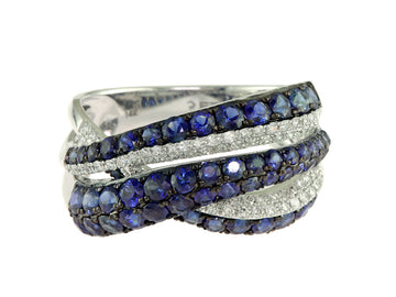 EFFY 14K WHITE GOLD DIAMOND,NATURAL SAPPHIRE RING