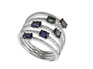 EFFY 14K WHITE GOLD DIAMOND,NATURAL SAPPHIRE RING