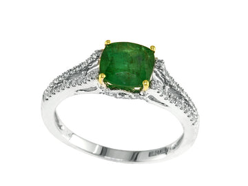 EFFY 14K WHITE GOLD DIAMOND,NATURAL EMERALD RING