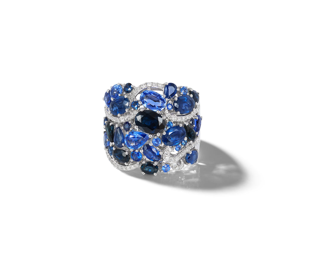 Effy 14K White Gold Diamond,Natural Ceylon Sapphire,Natural Sapphire Ring