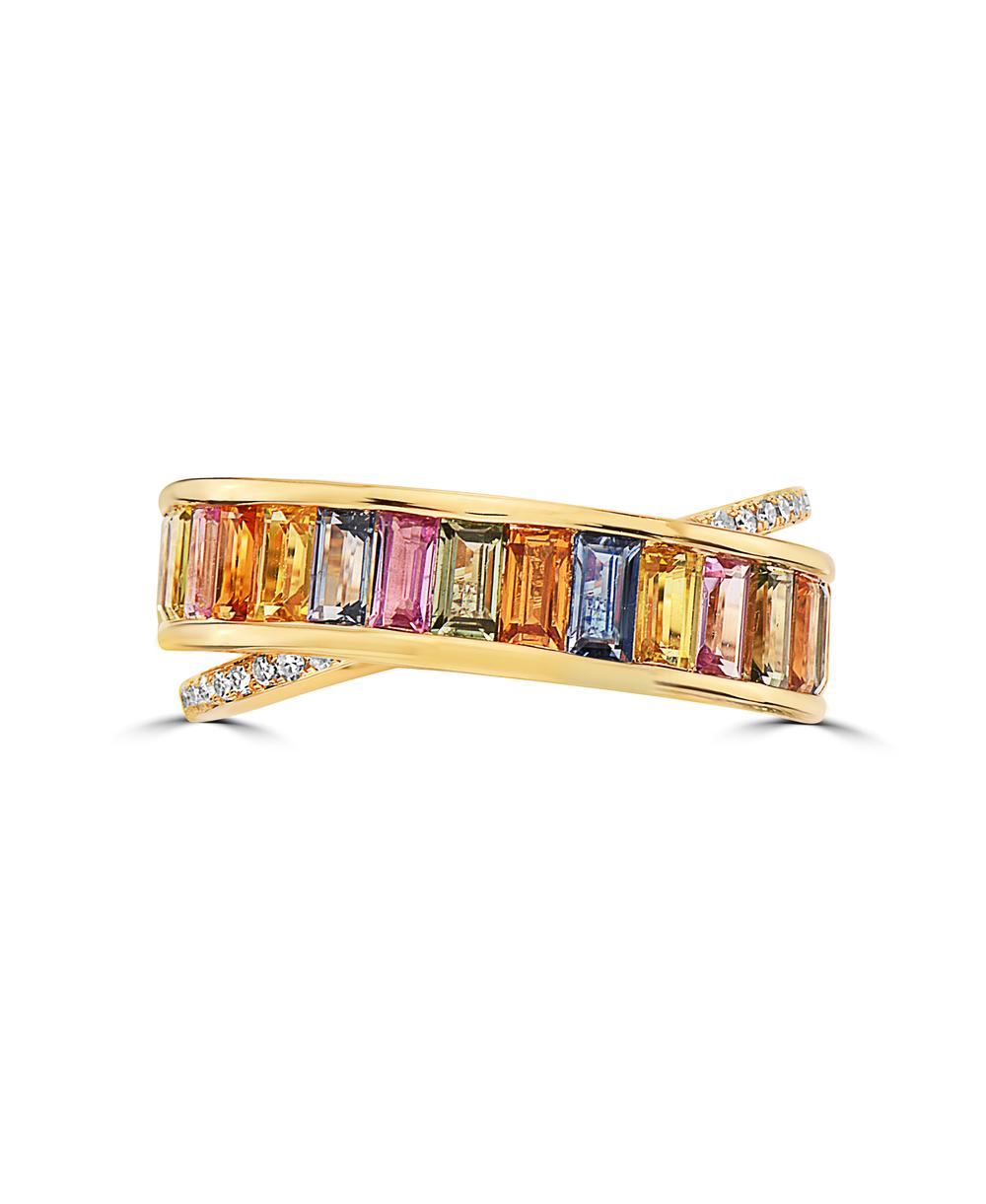 EFFY 14K YELLOW GOLD DIAMOND,NATURAL CEYLON SAPPHIRE,GREEN SAPPHIRE,ORANGE SAPPHIRE,PINK SAPPHIRE,PURPLE SAPPHIRE,YELLOW SAPPHIRE,MULTI SAPPHIRE RING