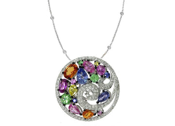 EFFY 14K WHITE GOLD DIAMOND,NATURAL CEYLON SAPPHIRE,ORANGE SAPPHIRE,PINK SAPPHIRE,PURPLE SAPPHIRE,TSAVORITE,YELLOW SAPPHIRE NECKLACE