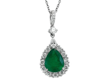 EFFY 14K WHITE GOLD DIAMOND,NATURAL EMERALD PENDANT