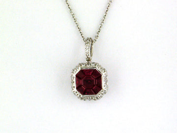 EFFY 14K WHITE GOLD DIAMOND,NATURAL RUBY PENDANT