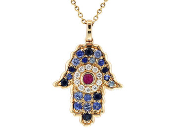 EFFY 14K YELLOW GOLD DIAMOND,NATURAL RUBY,NATURAL SAPPHIRE PENDANT