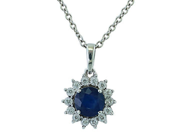 EFFY 14K WHITE GOLD DIAMOND,NATURAL SAPPHIRE PENDANT