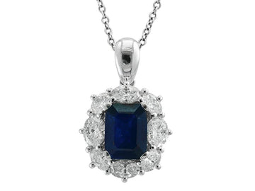 EFFY 14K WHITE GOLD DIAMOND,NATURAL SAPPHIRE PENDANT