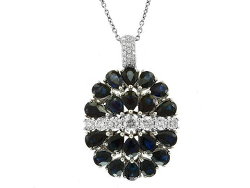 EFFY 14K WHITE GOLD DIAMOND,NATURAL SAPPHIRE PENDANT