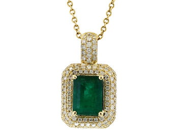 EFFY 14K YELLOW GOLD DIAMOND,NATURAL EMERALD PENDANT