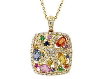 EFFY 14K YELLOW GOLD DIAMOND,ORANGE SAPPHIRE,PINK SAPPHIRE,NATURAL RUBY,NATURAL SAPPHIRE,TSAVORITE,YELLOW SAPPHIRE PENDANT