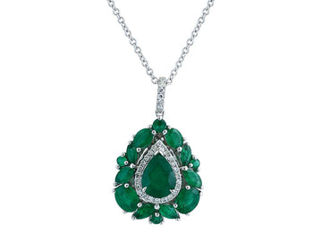 EFFY 14K WHITE GOLD DIAMOND,NATURAL EMERALD PENDANT