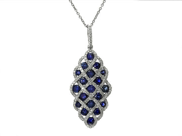 EFFY 14K WHITE GOLD DIAMOND,NATURAL SAPPHIRE PENDANT