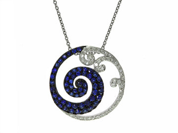 EFFY 14K WHITE GOLD DIAMOND,NATURAL SAPPHIRE PENDANT