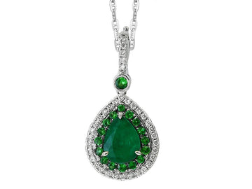 EFFY 14K WHITE GOLD DIAMOND,NATURAL EMERALD,TSAVORITE PENDANT