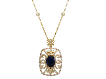 EFFY 14K YELLOW GOLD DIAMOND,NATURAL SAPPHIRE PENDANT